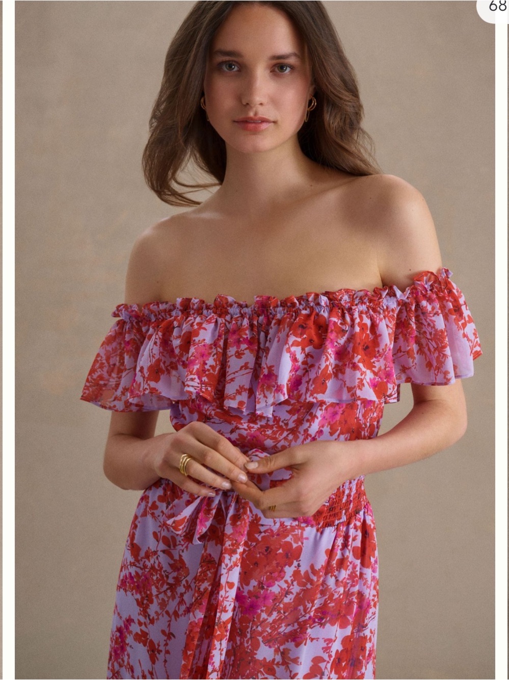 Sachin & Babi Riley Ruffled Off-Shoulder Chiffon Gown Size 10 - Picture 2 of 7